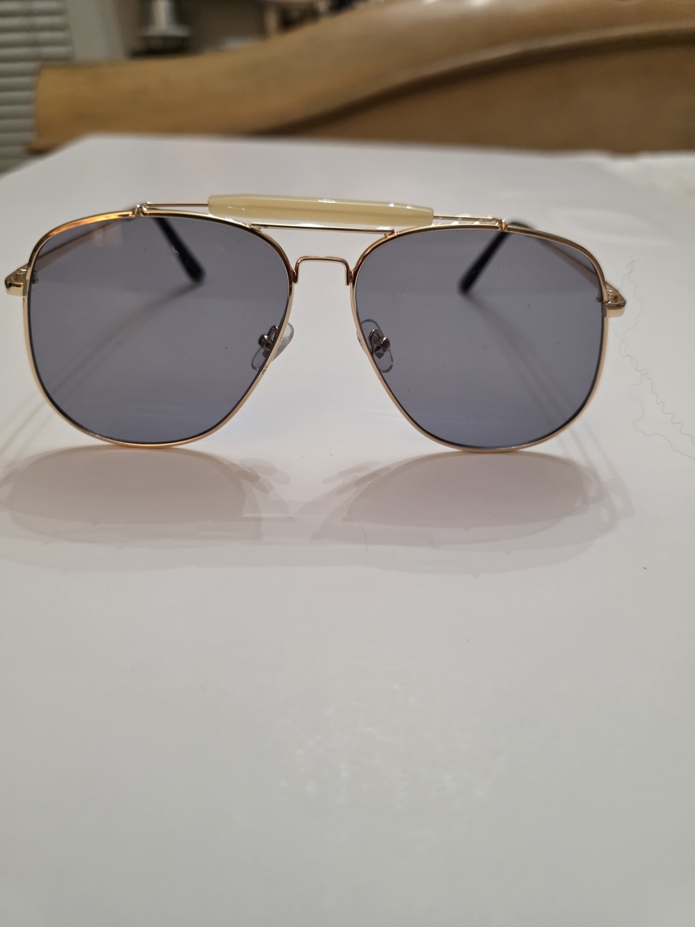 Gold Frame Aviator Sunglasses with Gray Lenses